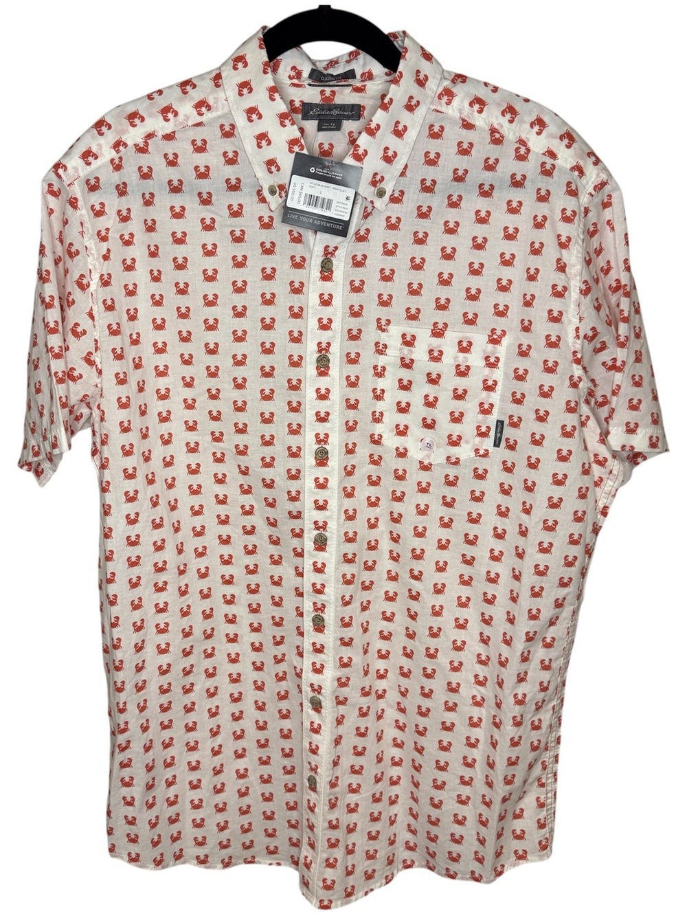 Men's Short Sleeve Crab Print Button-Up Shirt